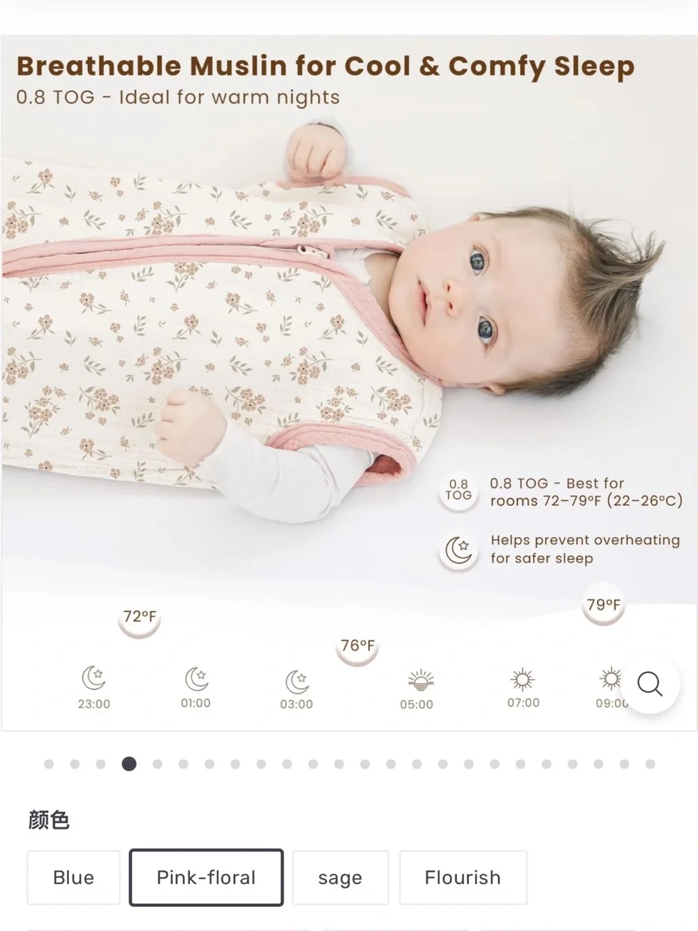 Konssy Dusty Rose 6-12 Month Muslin Baby Sleep Sack